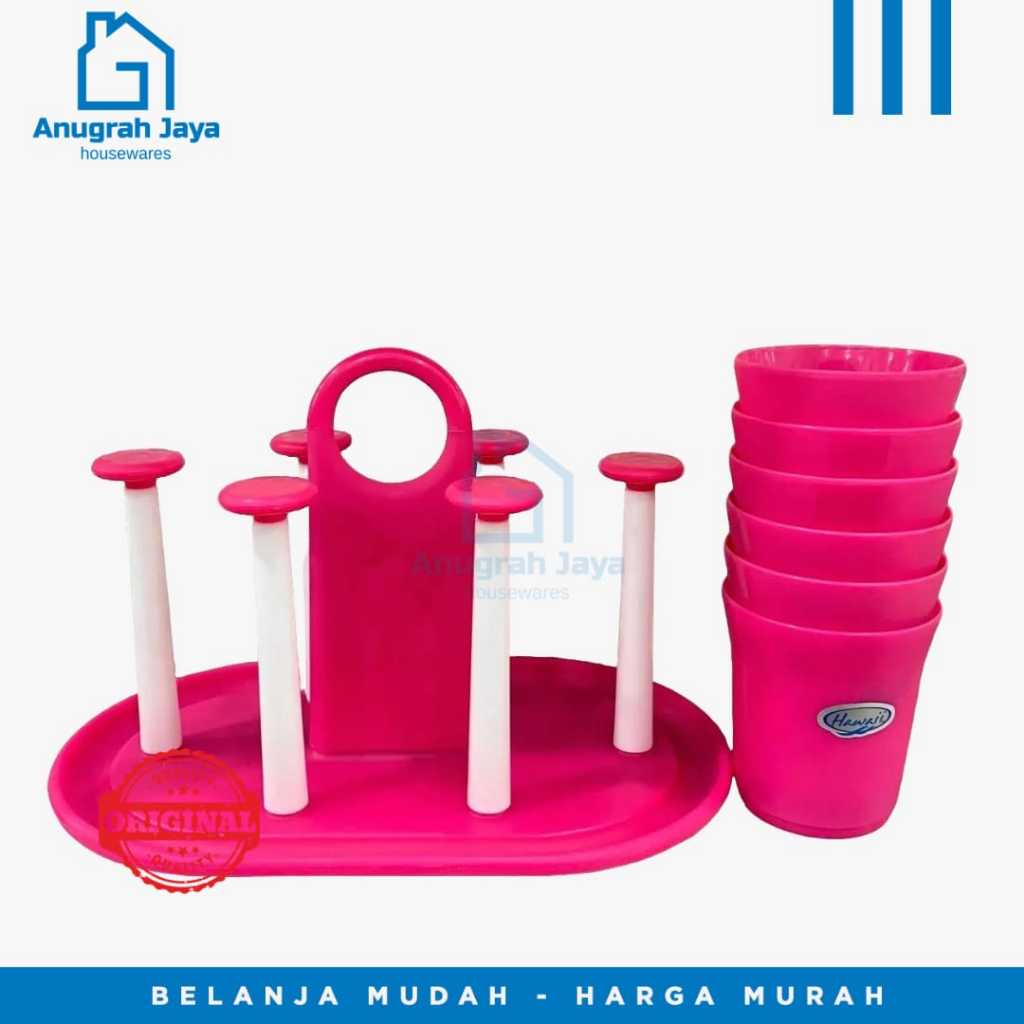PAKET STAND GELAS + GELAS PLASTIK PINK BY HAWAI