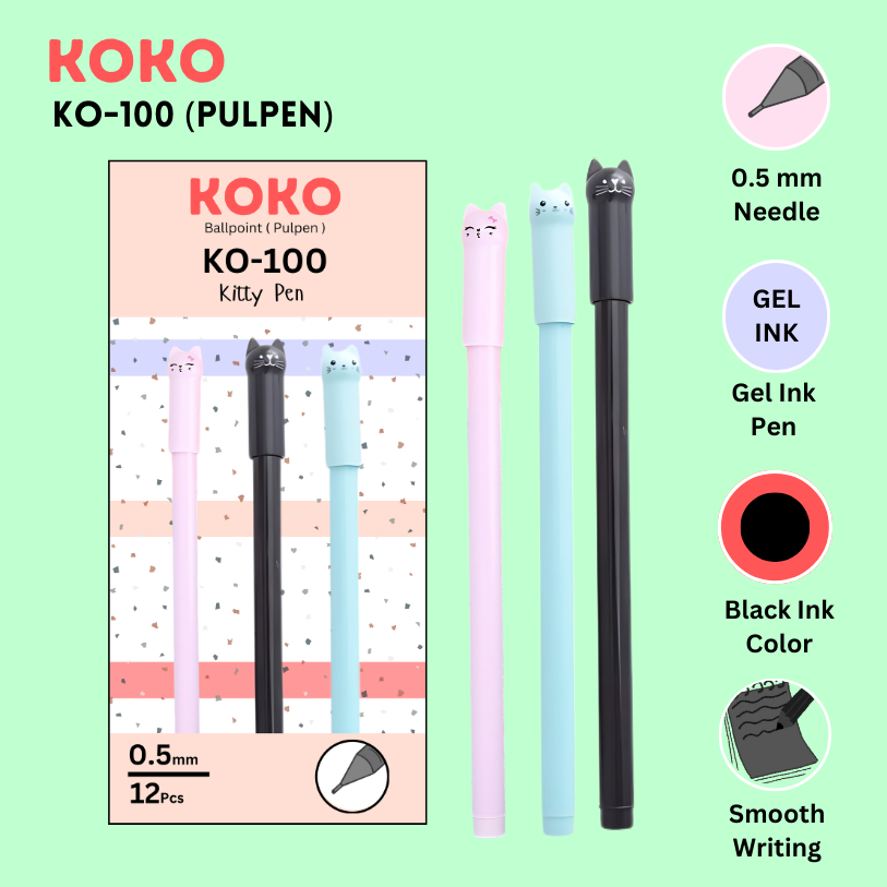 

(PAKET ISI 3 PCS) Bolpen Pulpen Bolpoin Koko KO-100 Kitty PEN Hitam