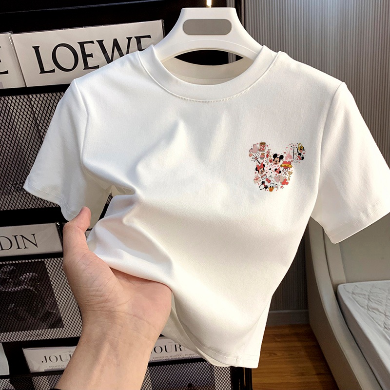 Misco T-shirt Crop Top Lengan Pendek Kaos Wanita Crop Top Korea Mickey small logo Kaos Crop Wanita K