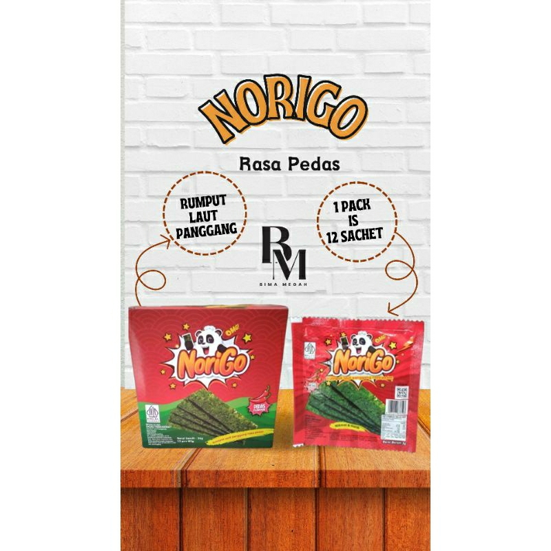 

Norigo Rumput Laut rasa pedas spicy 1 box isi 12 sachet / Rumput Laut Norigo Spicy Seaweed 3 gram per sachet / Rumput laut pedas