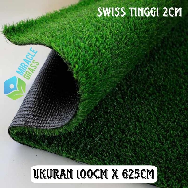 Karpet Rumput Sintetis - Swiss 2cm - Ukuran 100cm x 625cm  - Karpet Rumput sintetis indoor & Outdoor