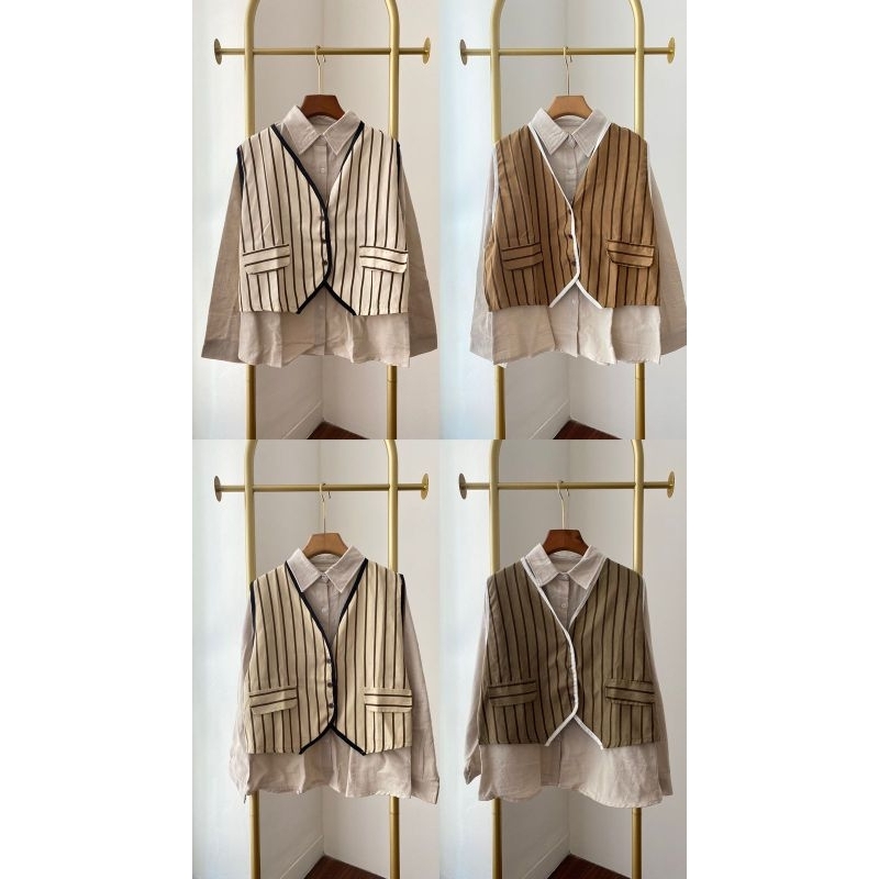 Kemeja Blouse Dan vest Corduroy Outfit Korea