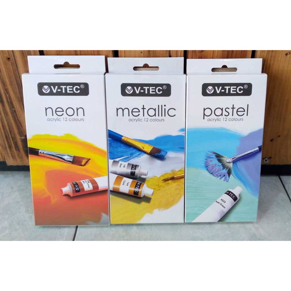 

Cat Acrylic V-tec Set Varian Warna Neon, Metalic, Pastel Isi 12 Warna Untuk Melukis