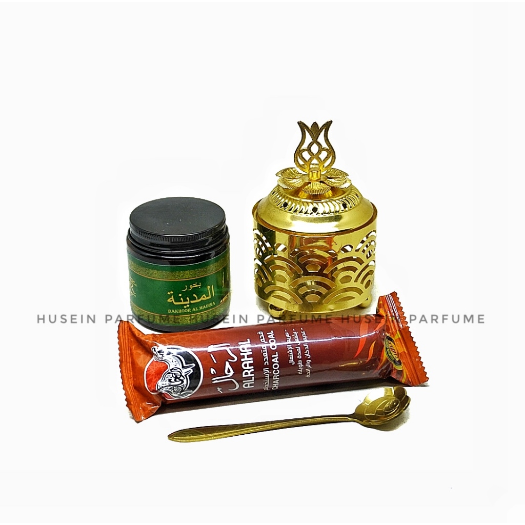 Paket Bukhur AMR Premium ALMADINAH Mabkhara Gold Arang Magic Sendok GOLD