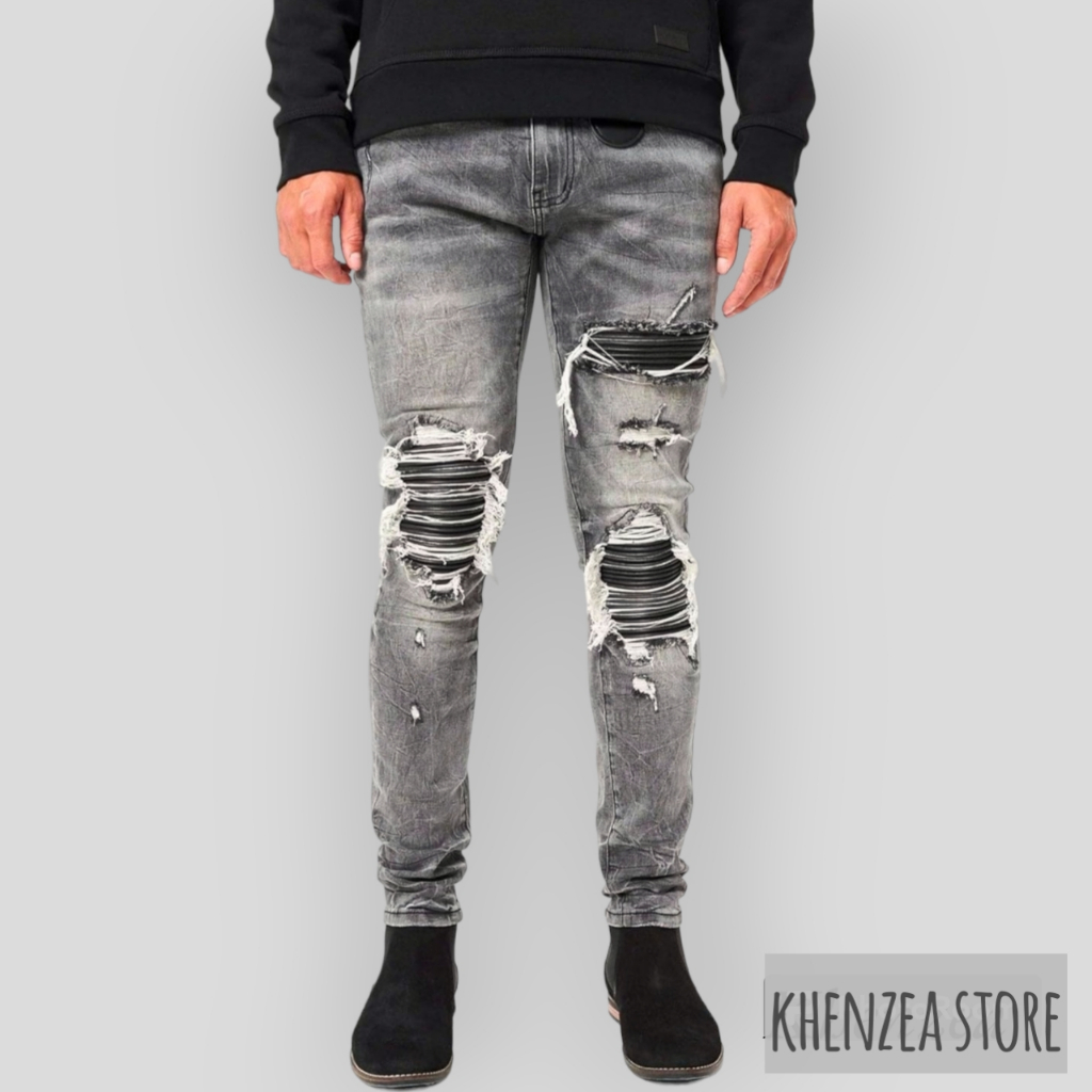 rucclas biker premium/skinny jeans/rucclas biker sobek distro model b10r terbaru motif snow black/pa
