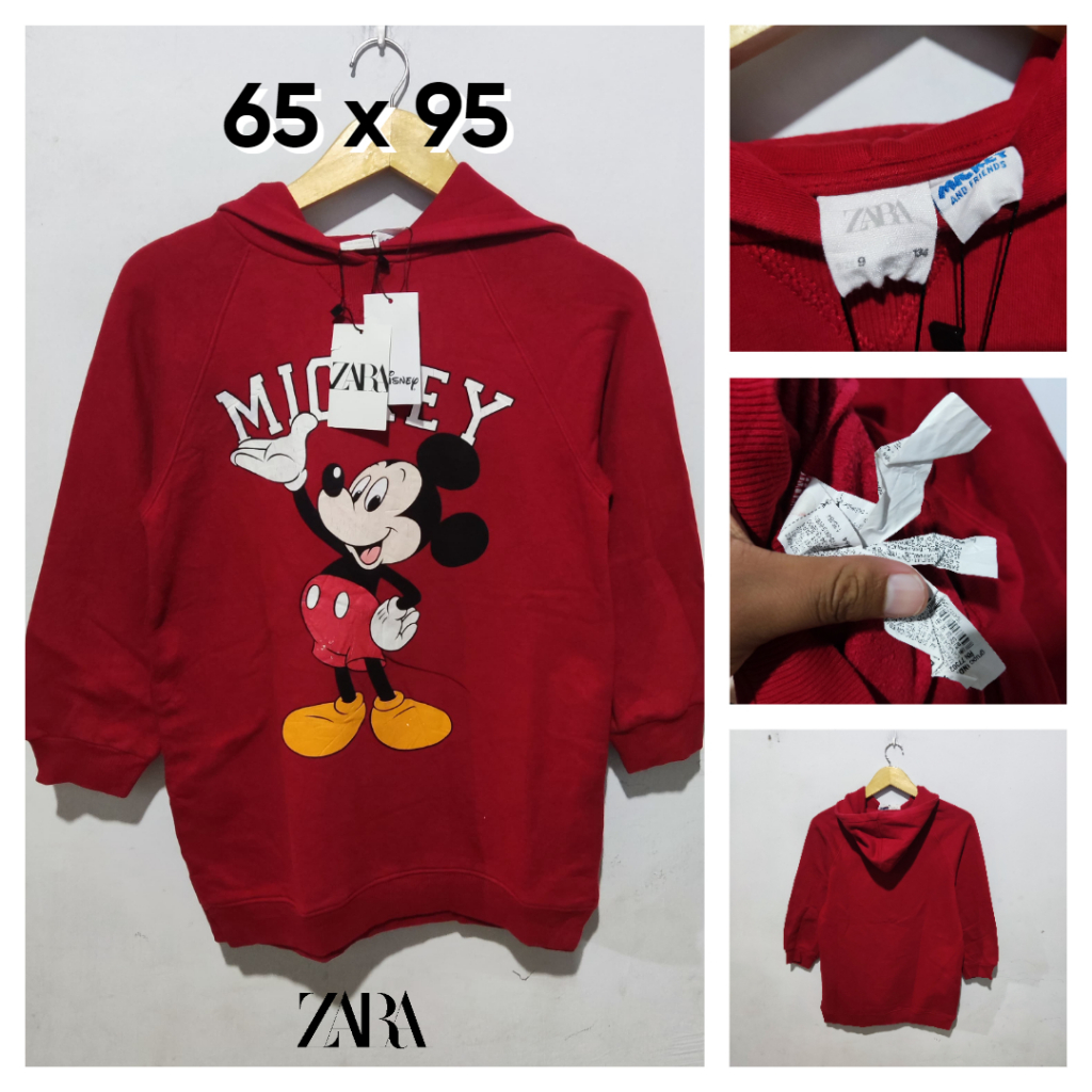 Hoodie Zara x Disney Mickey Mouse Merah Size M Wanita Atasan Sweater Cewek Lengan Tanggung BC897