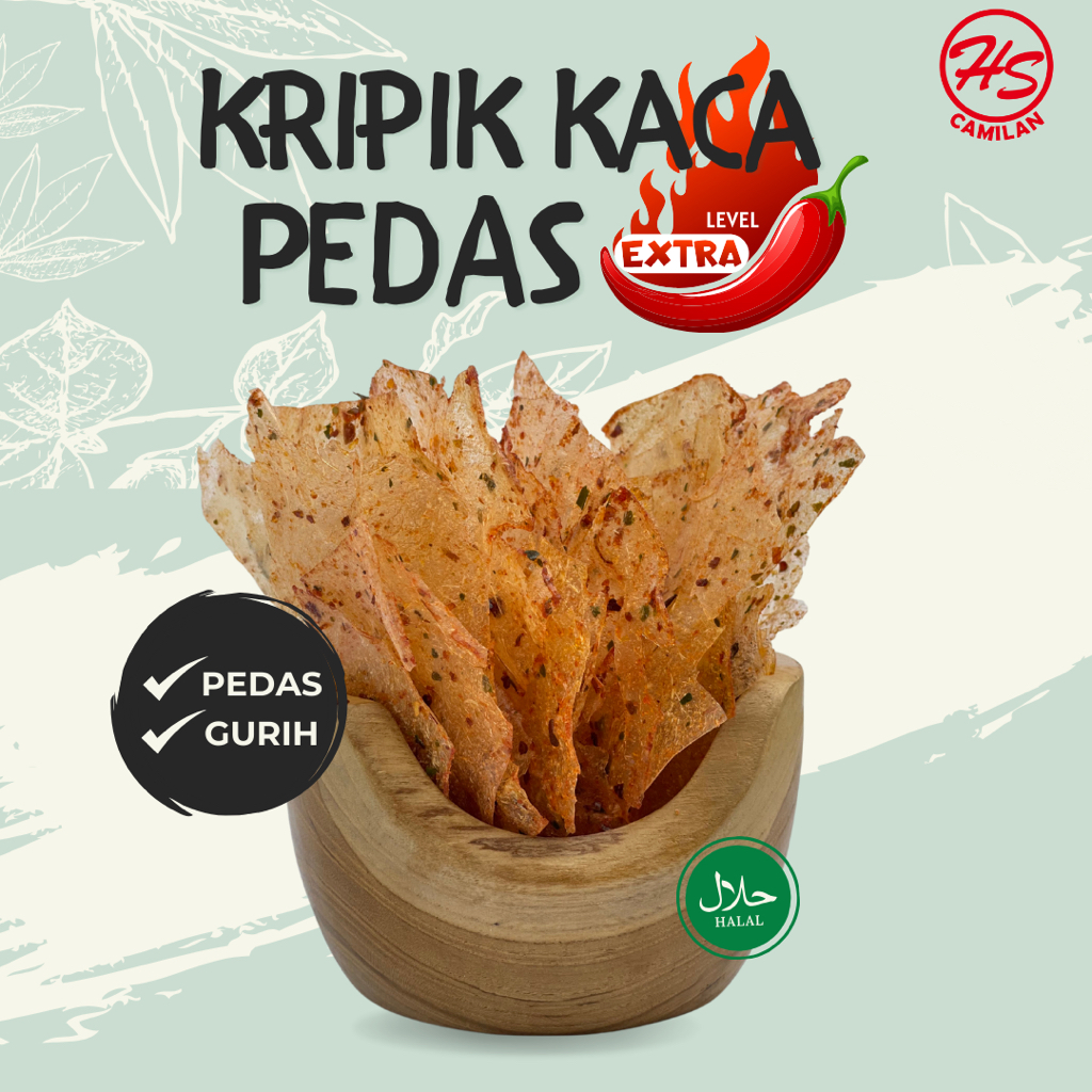 

Kripik Kaca Pedas/ Keripik Kaca Daun Jeruk Pedas/ Keripik Beling/ Kripik Kaca Pedas 200 gram