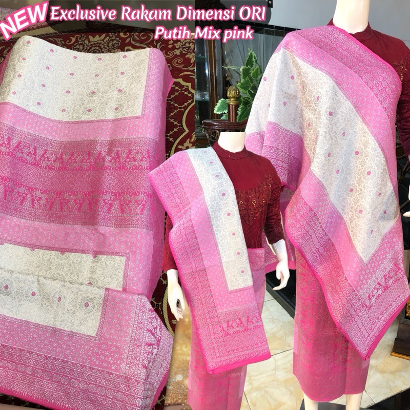 NEW Exclusive Songket Rakam Dimensi ORI /Putih  mix pink/ songket tenun asli palembang /ilham songke