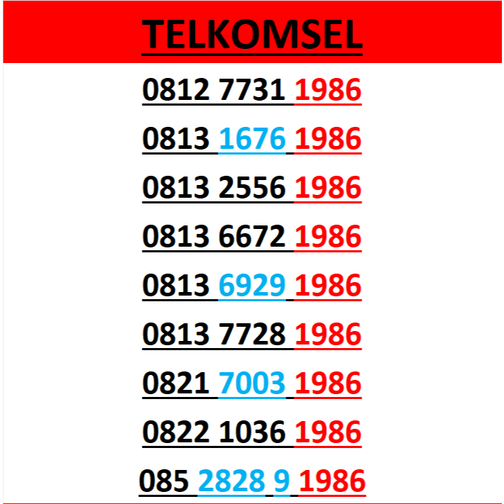 Nomor cantik telkomsel simpati 4g 5g seri tahun 1986 r200