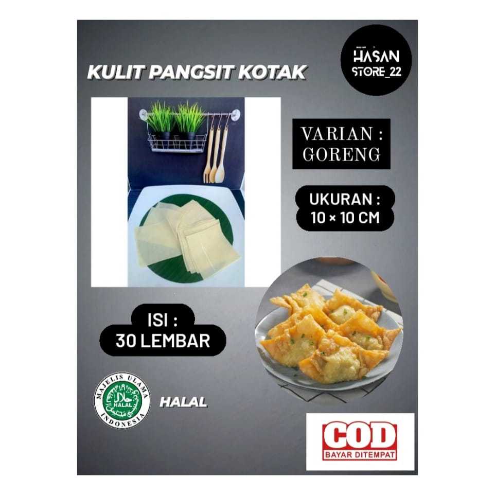 

Kulit Pangsit Kotak Pangsit Goreng 10cm x 10cm Isi 30 lembar Warna Putih Enak Halal Gurih