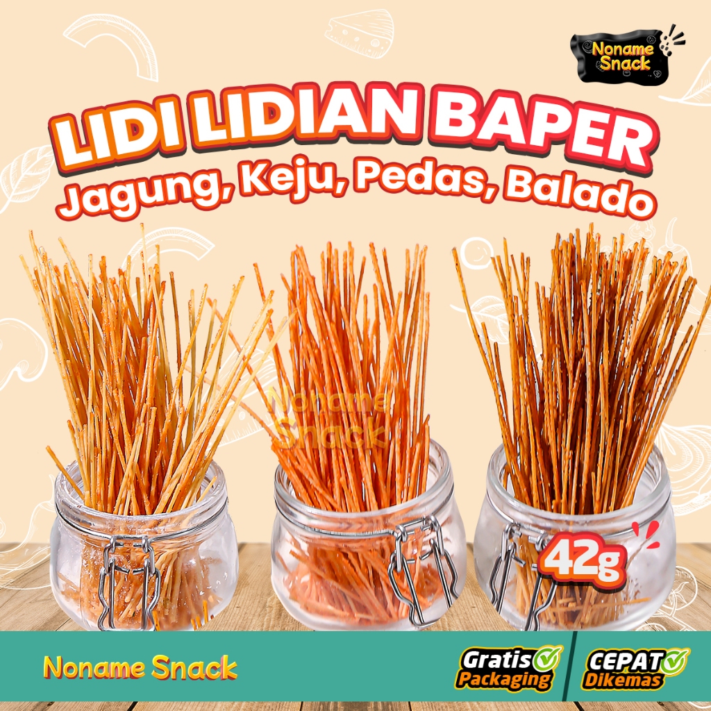 

NoName Snack - Lidi Baper 42g Original / Super Pedas / BBQ / Balado / Keju / Jagung Bakar