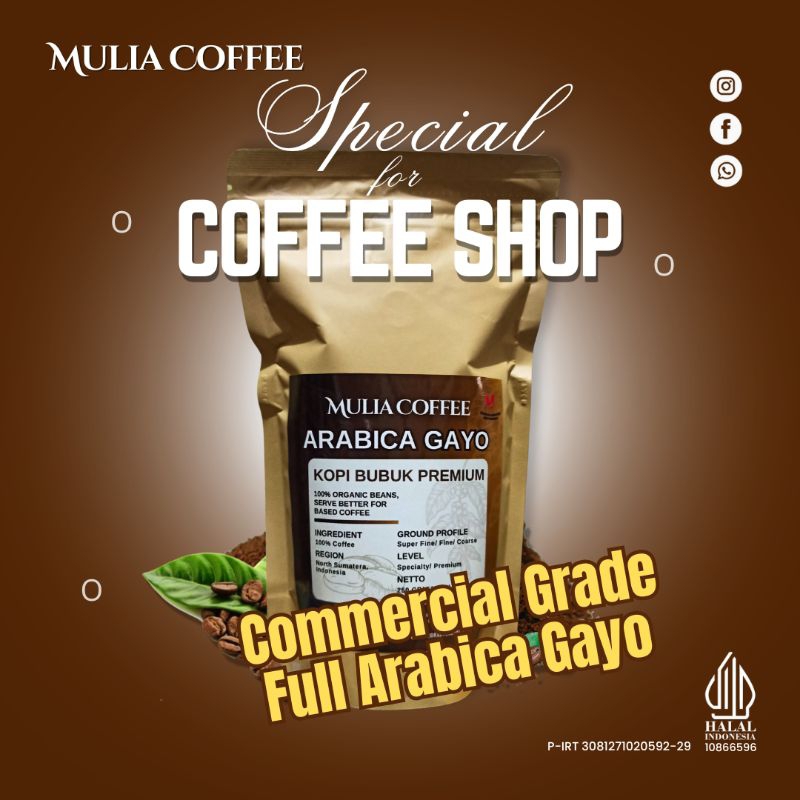 

Kopi Bubuk Arabica Gayo Commercial Grade Mulia Coffee 1000gr