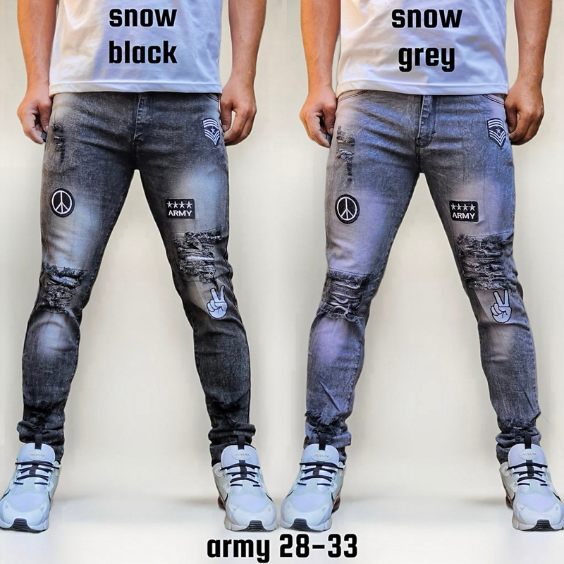 Celana Pria Jeans Sobek Bordir Jins Bikers Sonfjeans Pensil Slimfit Celana Sobek Lutut