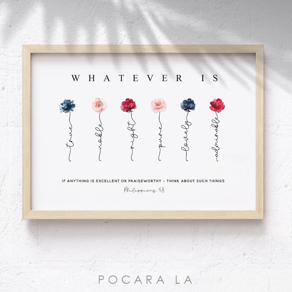 Hiasan Dinding Bingkai Poster Ayat Alkitab Motif Bunga Dekorasi Kristen