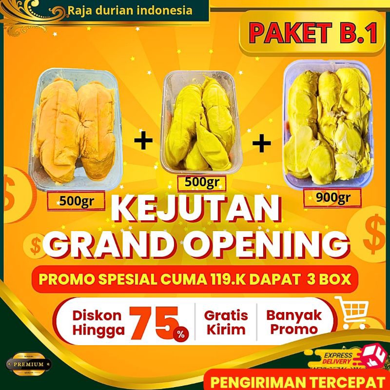 

Durian Kupas|PAKET B1|Durian King +Sibolga+Kalimantan/DURIAN KUPAS PAKET HEMAT