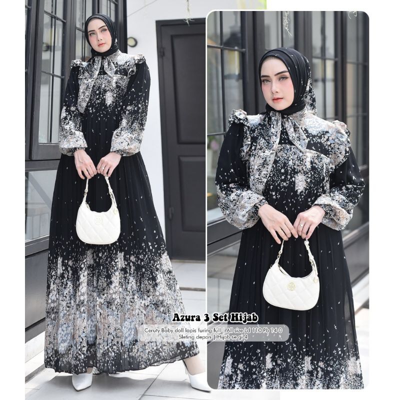 READY AZURA SET HIJAB GAMIS WANITA || SET GAMIS HIJAB MODEL TERBARU DRESS PESTA MEWAH