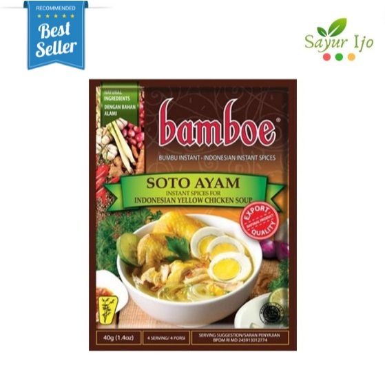 

Bamboe Bumbu Soto Ayam 40 Gram / Pack Spice Mix For Indonesian Yellow Chicken Soup Rempah Kuah Masak Sop Instant