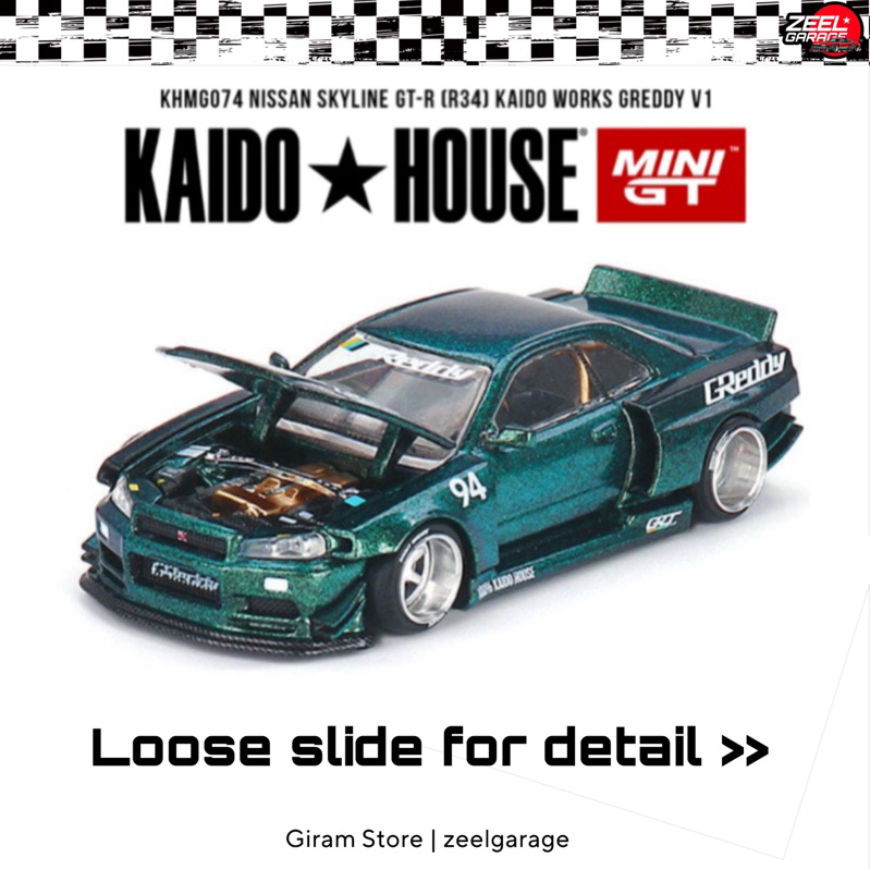 Mini GT x Kaido House Nissan Skyline GTR R34 Kaido Works GReddy V1