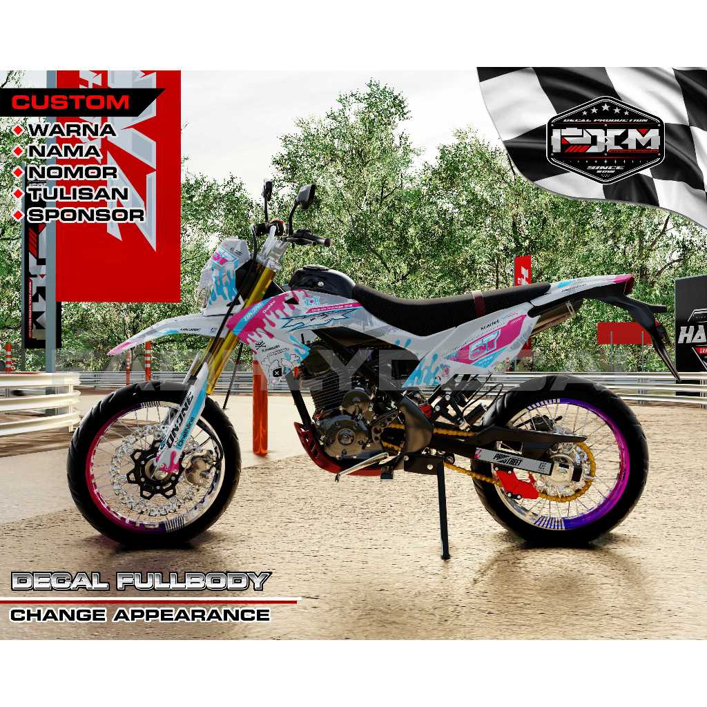 Decal KLX BF Fullbody pink tosca PUTIH (body menyesuaikan / Full Custom / Bebas Desain) Gradiasi Hit