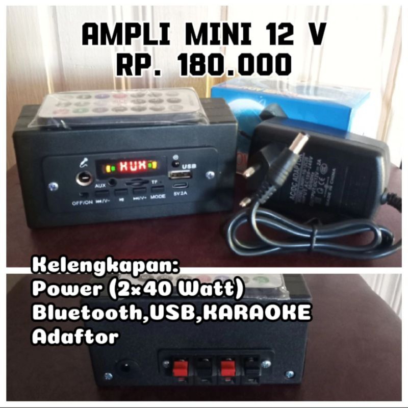 AMPLI MINI 12 V (2×40 Watt) Bluetooth,USB,KARAOKE + ADAFTOR