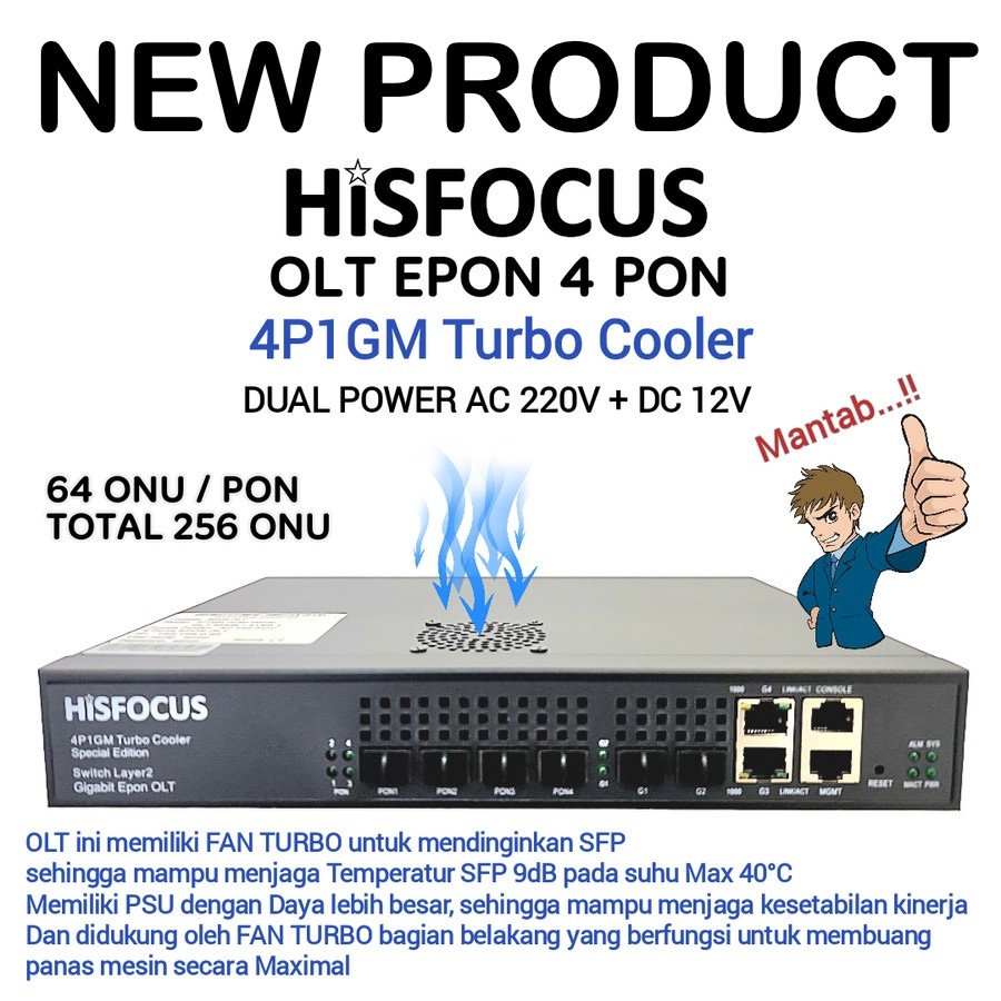 OLT EPON HiSFOCUS 4P1GM Special Edition Power AC + DC - OLT Only