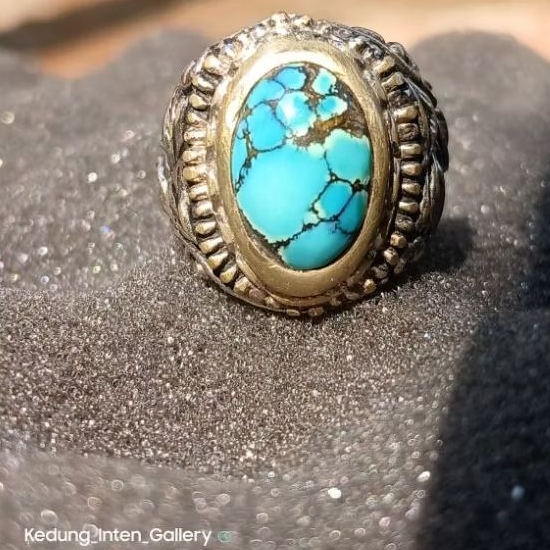 Cincin Batu Pirus | Natural Turquoise | Pirus Persia Asli Hijau Gradasi | Persia Ceplok Kuro