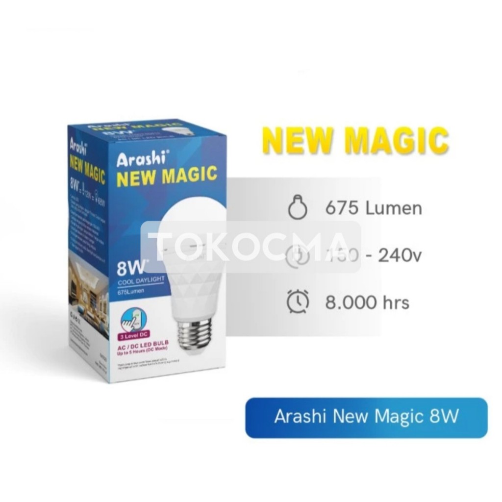 Lampu Bohlam Emergency AC/DC LED Buld Magic Arashi 9w 9watt Arashi CoolDayLight