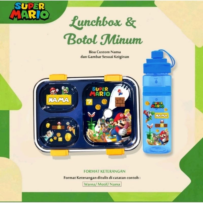 Custom Lunch Box Kotak Makan dan Botol Minum Super Mario