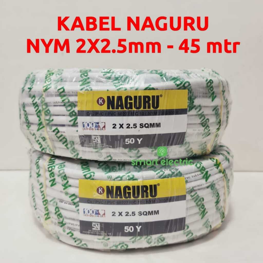 Kabel Listrik Naguru NYM 2x2.5mm 45M Tunggal Tembaga Murni SNI Murah Bagus