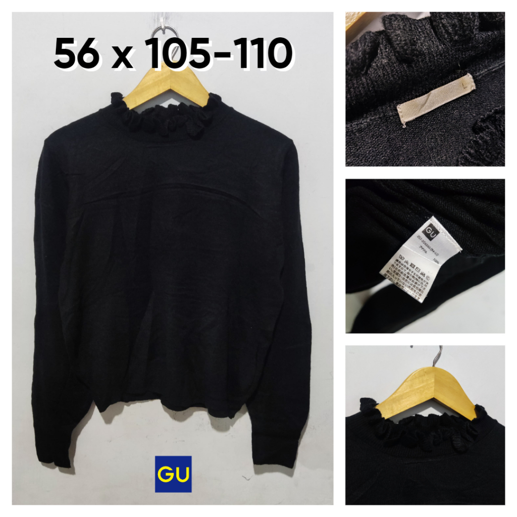 Sweater Knit GU by Uniqlo Hitam Size L Wanita Leher Turtleneck Kriwil Cewek Outer BC914