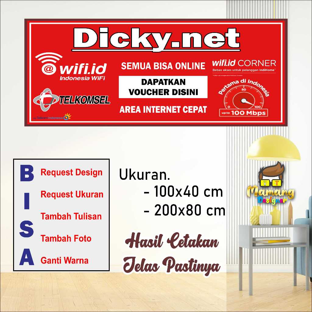 Cetak MMT Banner Spanduk Jualan Voucher Wifi Voucher Hotspot Design Cerah bb