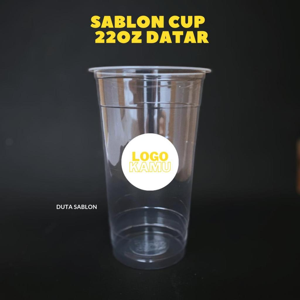 Sablon cup minuman 22 oz datar gelas plastik es teh  GO CUP minim 500pcs