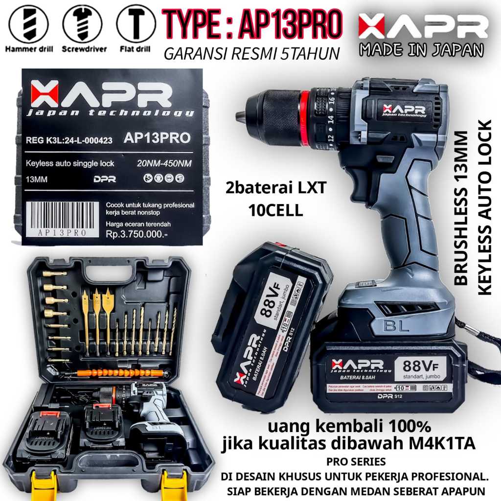 APR JAPAN AP13PRO Cordless impact drill 48V Mesin bor beton besi kayu 48V