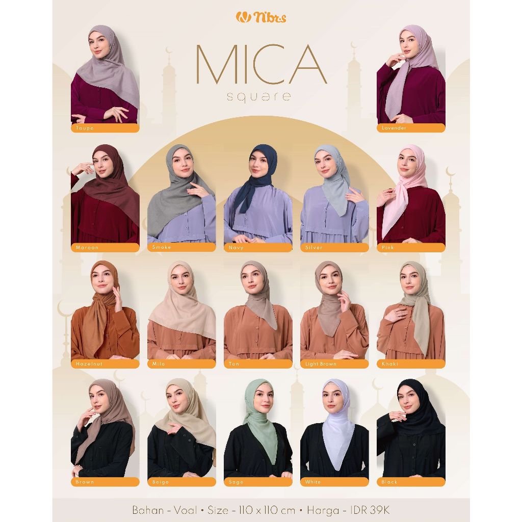 HIJAB NIBRAS MICA SQUARE / JILBAB SEGI EMPAT BAHAN VOAL NIBRAS ORI BRANDED TERBARU / HIJAB SEGIEMPAT