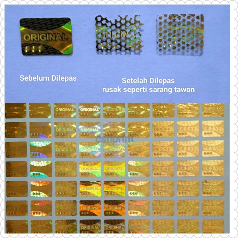

Stiker Hologram Segel Original uk. 1,5 cm x 1 cm Warna Gold Best Quality