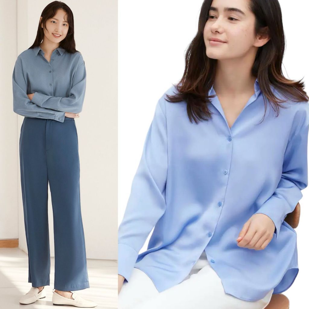 UNIQLO satin longsleeved blouse Kemeja Wanita Satin