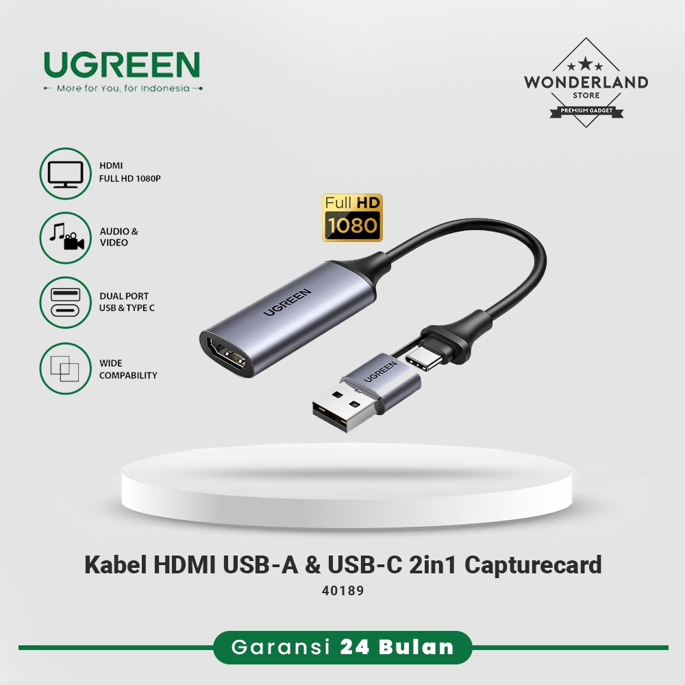Ugreen Kabel HDMI 2in1 Video Capture Card HD 4K 60Hz Mac Windows PS - Wonderland Store Bandung