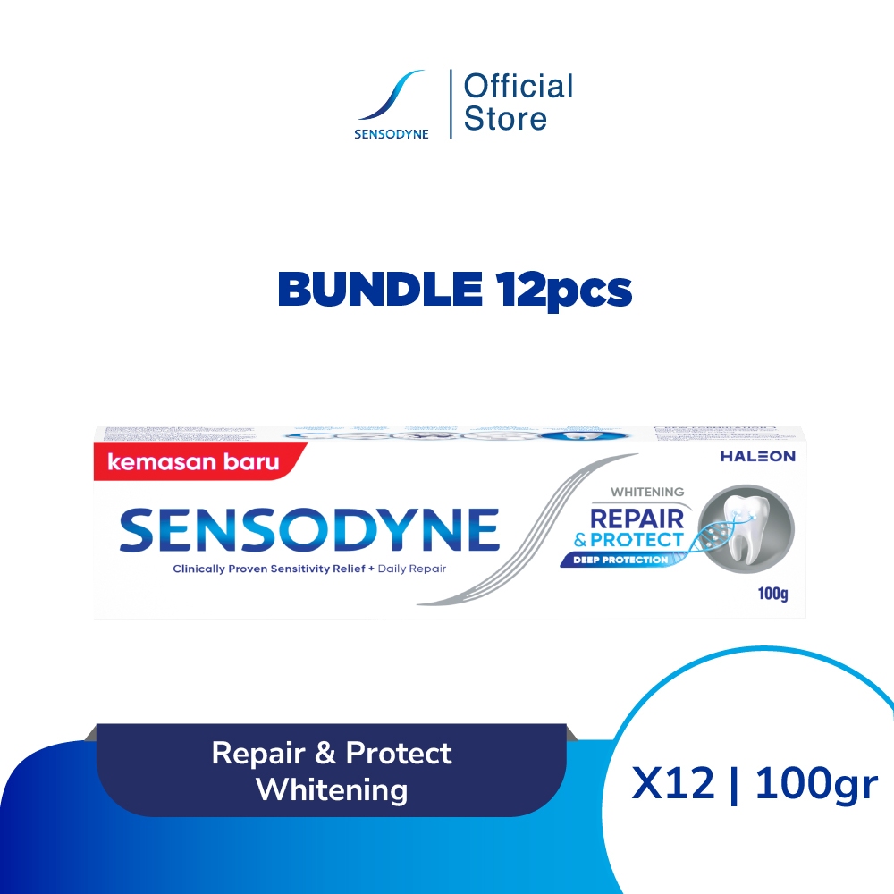 Sensodyne Toothpaste Pasta Gigi Sensitif Repair & Protect Whitening 12x100gr [12 PCS]