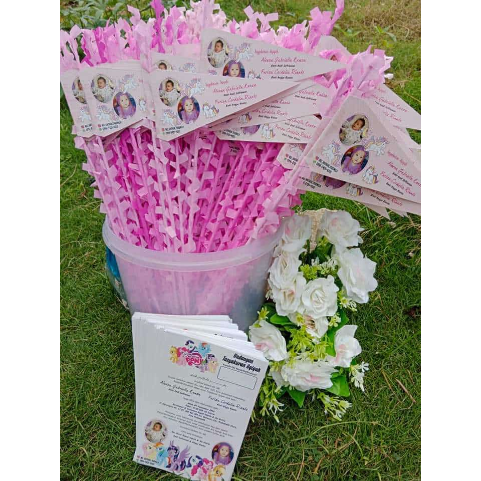 ISI 100pcs Bendera Aqiqah + Tangkai | Tasyakuran Aqiqah Marhaban Khitanan Bebas Custom Desain