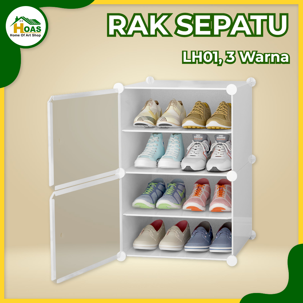 Hoas Official Shop Rak Sepatu Portable 2 Kolom 4 Kotak Sendal Tebal Tertutup Anti Debu Lemari Sepatu