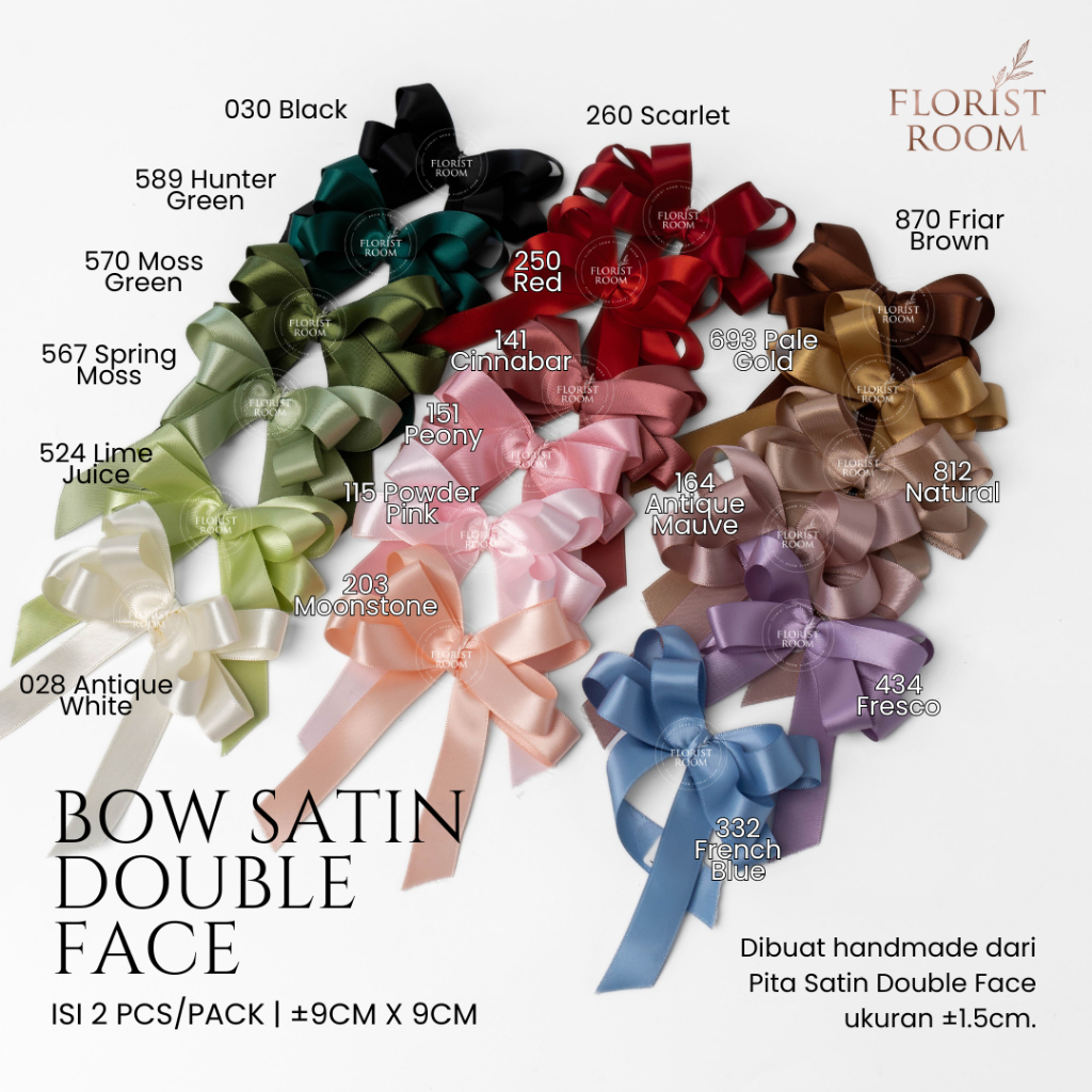 

(PO) Bow Satin Double Face ±1.5cm isi 2Pcs/Pack - Pita Jadi