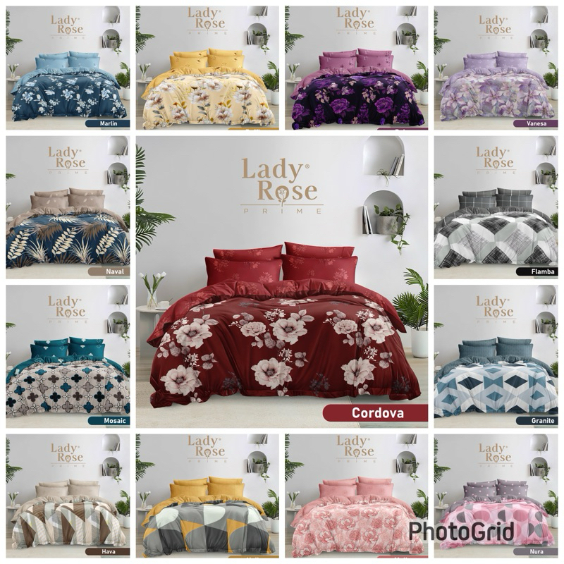 Bedcover Set Lady Rose Prime KING Ukuran Size 180 X 200 CM Flat Fitted Tinggi 30 CM