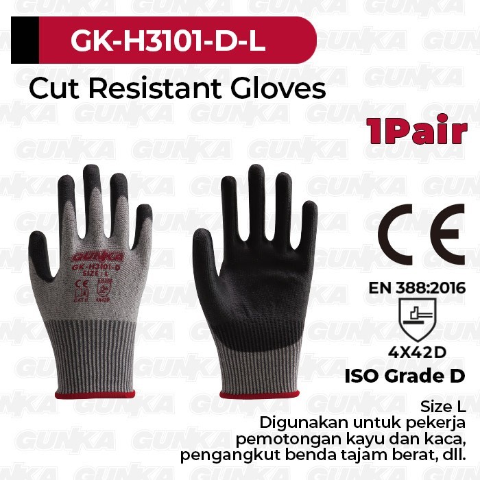 Cut Resistant Gloves (Size 10 XL EN-ISO Grade D) GUNKA GK-H3101-D-XL Sarung Tangan Anti Pisau Potong