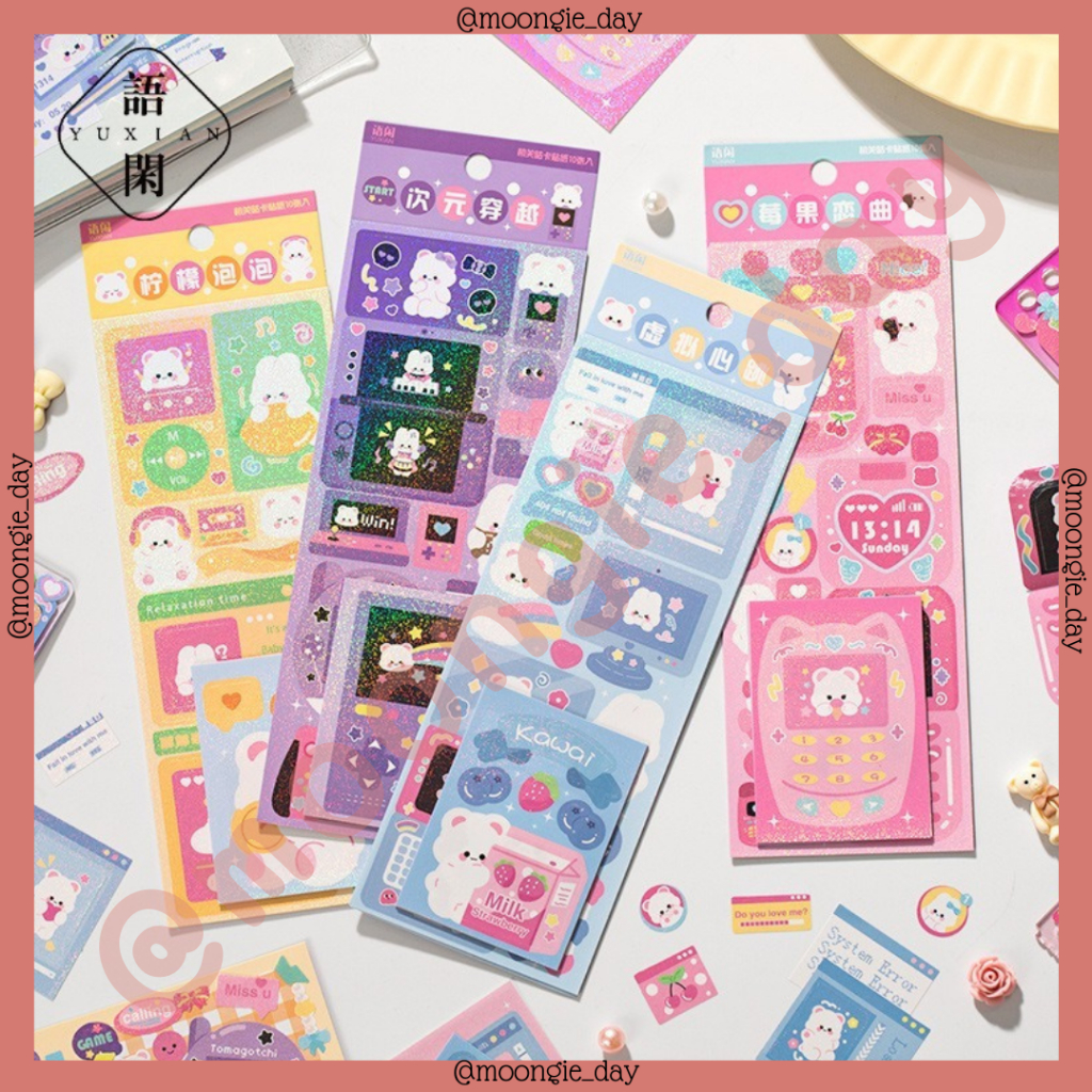 

10 PCS/BAG STIKER KERTAS TEMA BUNNY WITH GADGET UI GAME PERMAINAN MUSIC TV BULLET JURNAL DIY DIARY LUCU MURAH
