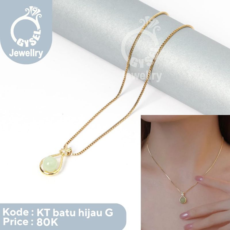KT Batu Hijau G - Kalung Titanium Batu Hijau Tosca Gold