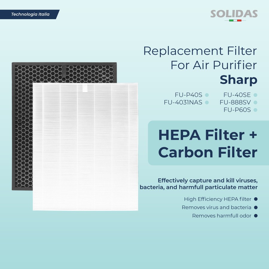 SOLIDAS - Replacement Filter Air Purifier For Sharp FU-40SE (FZ-40SEF) / HEPA+Carbon
