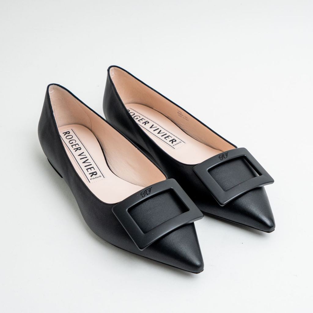 Roger Vivier Gommettine Black Buckle Ballet Shoes