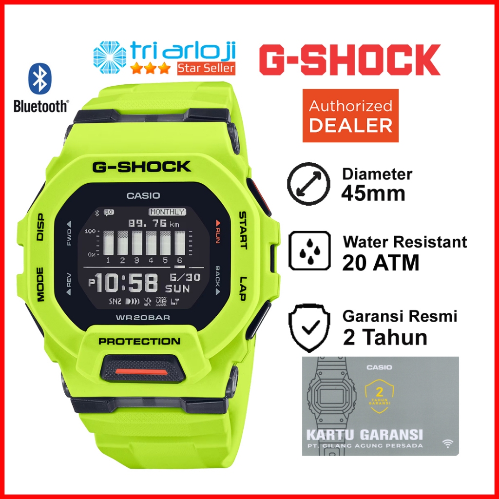 Casio G-SHOCK GBD-200-9DR Jam Tangan Pria GSHOCK GBD200 G-SQUAD GBD-200-9 GBD-200 Bluetooth Lime