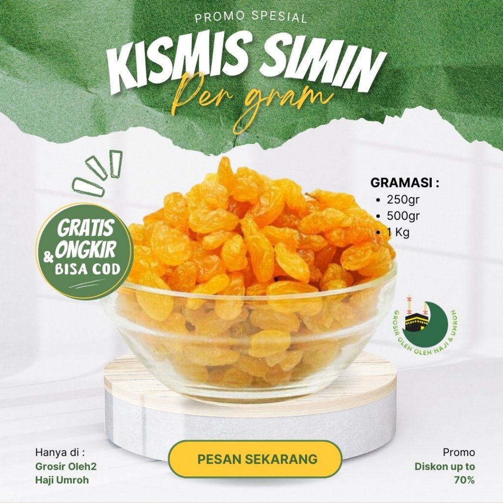 

Kismis Arab Raisin Simin Manis 1kg / Anggur Kering tanpa biji
