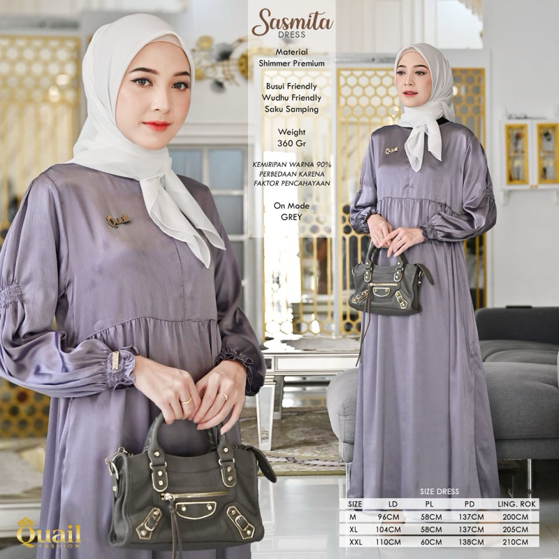 Sasmita Dress Original Quail Gamis Wanita Shimer premium Gamis Shimmer Quail